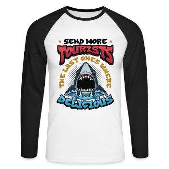 Schicken Sie Mehr Touristen - Unisex Baseballshirt langarm - Weiß/Schwarz - Vorne - Nik (191cm)