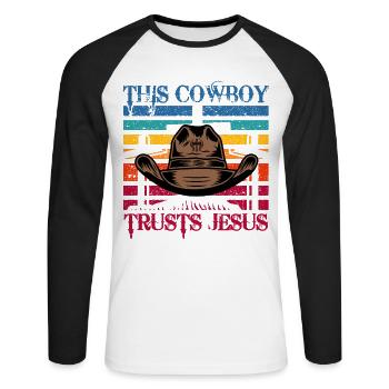 Ce cow-boy fait confiance à Jésus - T-shirt baseball manches longues Homme - blanc/noir - Devant - Nik (191cm)