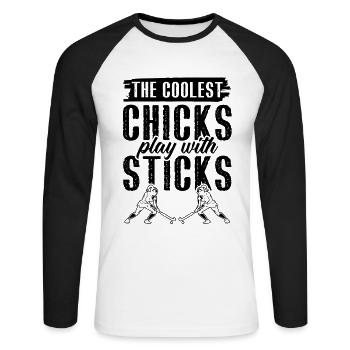 Feldhockey chicks - Unisex Baseballshirt langarm - Weiß/Schwarz - Vorne - Nik (191cm)
