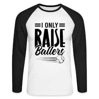 Raise Ballers Baseball - Unisex Long Sleeve Baseball T-Shirt - white/black - Front - Nik (191cm)