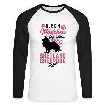 Mädchen mit Shetland Sheepdog britischer Sheepdog - Unisex Baseballshirt langarm - Weiß/Schwarz - Vorne - Nik (191cm)