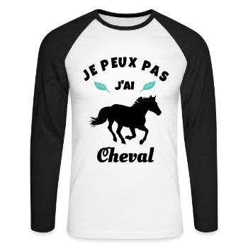 je peux pas j'ai cheval équitation - T-shirt baseball manches longues Homme - blanc/noir - Devant - Nik (191cm)