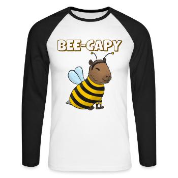 Capybara Bee Costume - Unisex Long Sleeve Baseball T-Shirt - white/black - Front - Nik (191cm)