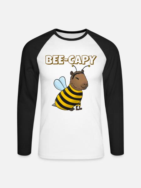 Capybara Bienen Kostüm - Unisex Baseballshirt langarm - Weiß/Schwarz