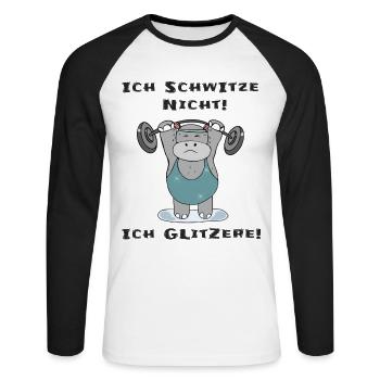 Ich schwitze nicht ich glitzere Dickes Nilpferd - Unisex Baseballshirt langarm - Weiß/Schwarz - Vorne - Nik (191cm)