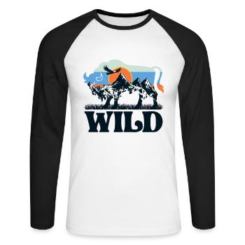 Wild Bison Wilderness Nature Mountains retro - Unisex Long Sleeve Baseball T-Shirt - white/black - Front - Nik (191cm)