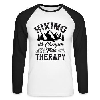 La randonnée est moins chère que la thérapie - T-shirt baseball manches longues Homme - blanc/noir - Devant - Nik (191cm)