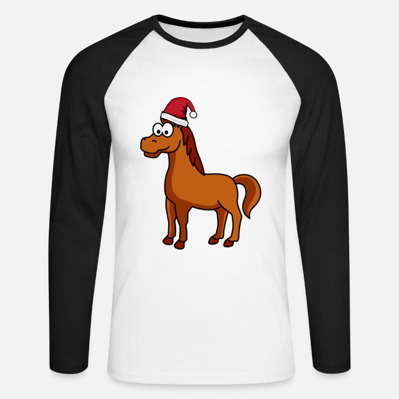Pferd Weihnachten Comic - Unisex Baseballshirt langarm - Weiß/Schwarz