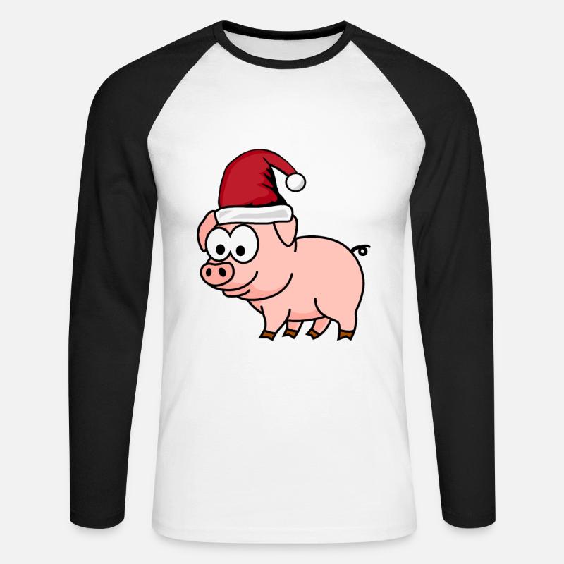 Schwein Comic Weihnachten - Unisex Baseballshirt langarm - Weiß/Schwarz