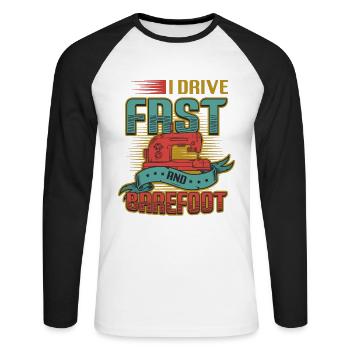 I drive fast and barefoot sewing machine Sewer - Unisex Long Sleeve Baseball T-Shirt - white/black - Front - Nik (191cm)