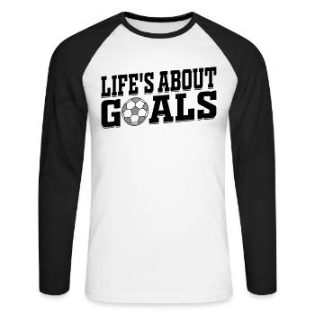 Life's About Goals Soccer Player - Unisex Long Sleeve Baseball T-Shirt - white/black - Front - Nik (191cm)