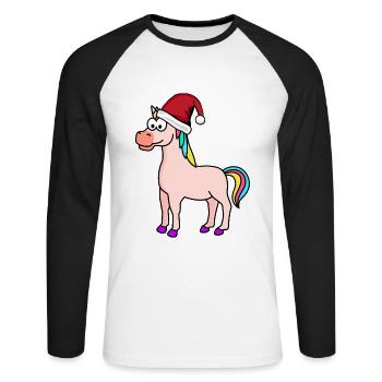 Licorne Comic Christmas - T-shirt baseball manches longues Homme - blanc/noir - Devant - Nik (191cm)