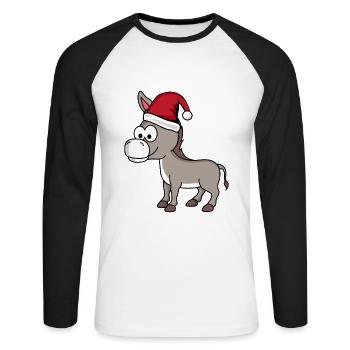 Esel Comic Weihnachten - Unisex Baseballshirt langarm - Weiß/Schwarz - Vorne - Nik (191cm)