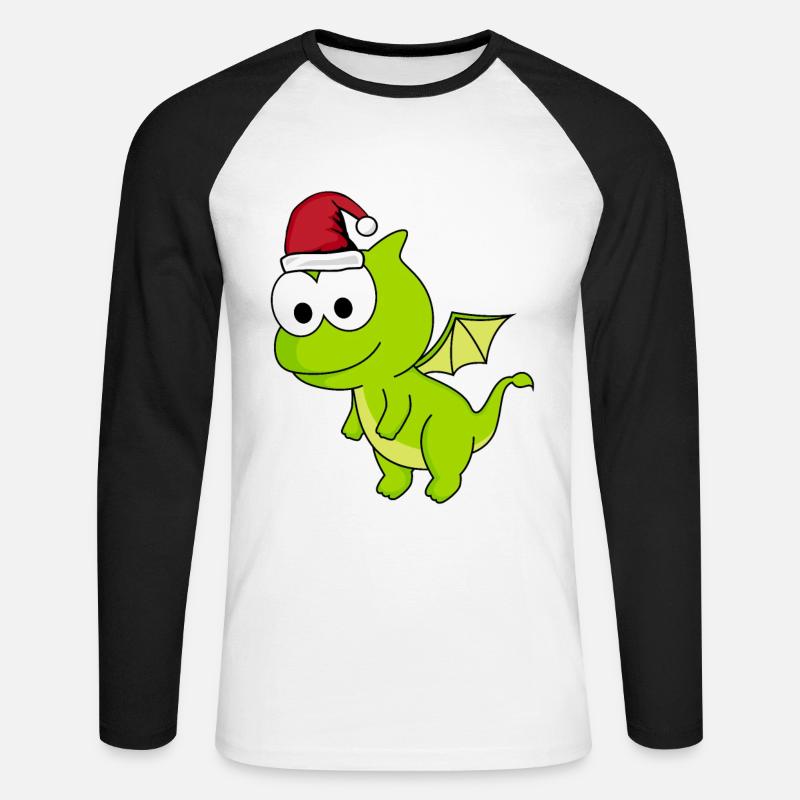 Drache Comic Weihnachten - Unisex Baseballshirt langarm - Weiß/Schwarz