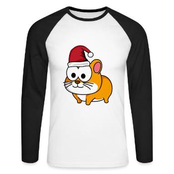 Hamster Comic Weihnachten - Unisex Baseballshirt langarm - Weiß/Schwarz - Vorne - Nik (191cm)