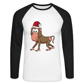 Singe singe Noël - T-shirt baseball manches longues Homme - blanc/noir - Devant - Nik (191cm)