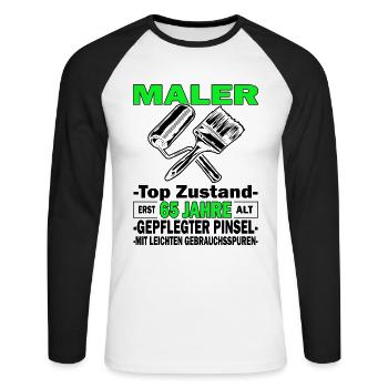 Maler Top Zustand - 65. Geburtstag - Unisex Baseballshirt langarm - Weiß/Schwarz - Vorne - Nik (191cm)