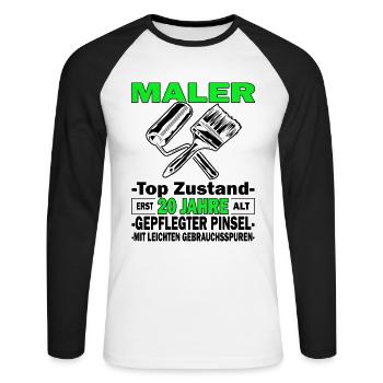 Maler Top Zustand - 20. Geburtstag - Unisex Baseballshirt langarm - Weiß/Schwarz - Vorne - Nik (191cm)
