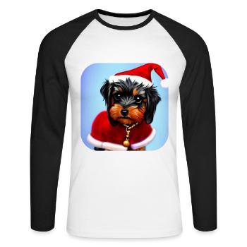 Yorkshire Terrier Chiot - T-shirt baseball manches longues Homme - blanc/noir - Devant - Nik (191cm)