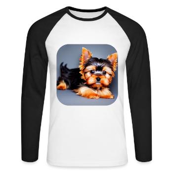 Yorkshire Terrier Chiot - T-shirt baseball manches longues Homme - blanc/noir - Devant - Nik (191cm)