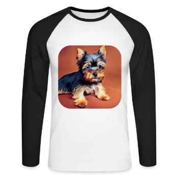 Yorkshire Terrier Chiot - T-shirt baseball manches longues Homme - blanc/noir - Devant - Nik (191cm)