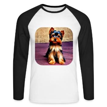 Yorkshire Terrier Chiot - T-shirt baseball manches longues Homme - blanc/noir - Devant - Nik (191cm)
