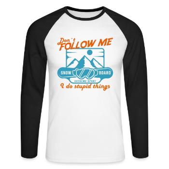 Ne me suivez plus Snowboard Sports d’hiver - T-shirt baseball manches longues Homme - blanc/noir - Devant - Nik (191cm)
