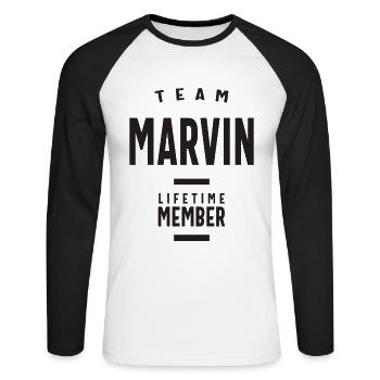 Membre à vie de l’équipe Marvin - T-shirt baseball manches longues Homme - blanc/noir - Devant - Nik (191cm)