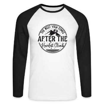 View Climbing Mountains Alps - Unisex Long Sleeve Baseball T-Shirt - white/black - Front - Nik (191cm)