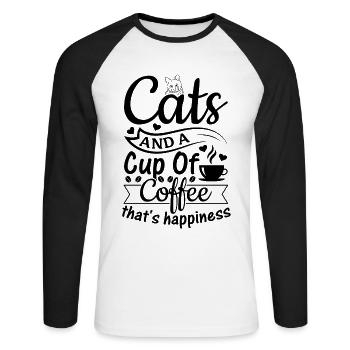 Cats And A Cup Of Coffee That's Happiness - Cat Lo - Unisex Long Sleeve Baseball T-Shirt - white/black - Front - Nik (191cm)
