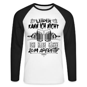 Leider kann ich nicht ich habe gäste zum aperetif - Unisex Baseballshirt langarm - Weiß/Schwarz - Vorne - Nik (191cm)