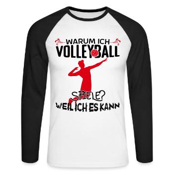 Volleyball Volleyballtrainer Warum ich Volleyball! - Unisex Baseballshirt langarm - Weiß/Schwarz - Vorne - Nik (191cm)