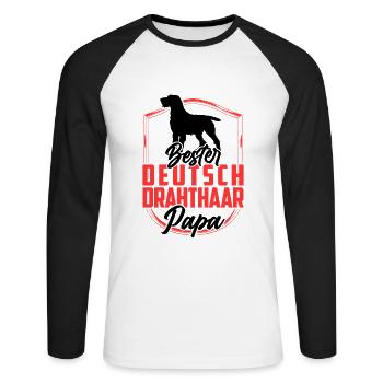 Deutsch Drahthaar Papa Deutsch Drahthaar - Unisex Baseballshirt langarm - Weiß/Schwarz - Vorne - Nik (191cm)