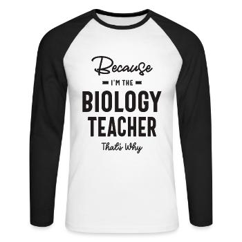 Titre du poste de professeur de biologie Profession - T-shirt baseball manches longues Homme - blanc/noir - Devant - Nik (191cm)