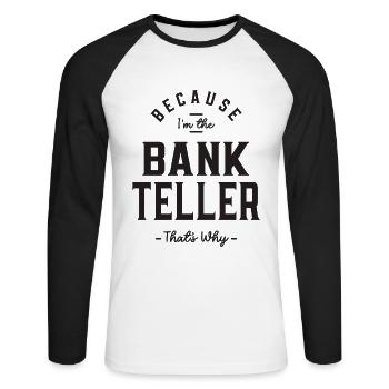 Caissier de banque Titre du poste Profession - T-shirt baseball manches longues Homme - blanc/noir - Devant - Nik (191cm)