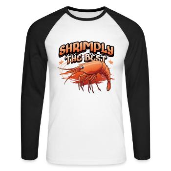 Shrimply Die Besten Meeresfrüchte Essen Shrimps - Unisex Baseballshirt langarm - Weiß/Schwarz - Vorne - Nik (191cm)