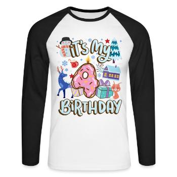 C’est mon beignet de vacances bonhomme de neige de 4 ans - T-shirt baseball manches longues Homme - blanc/noir - Devant - Nik (191cm)