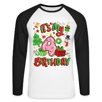 C’est mon Noël de bonhomme de neige de 4 ans - T-shirt baseball manches longues Homme - blanc/noir - Devant - Nik (191cm)
