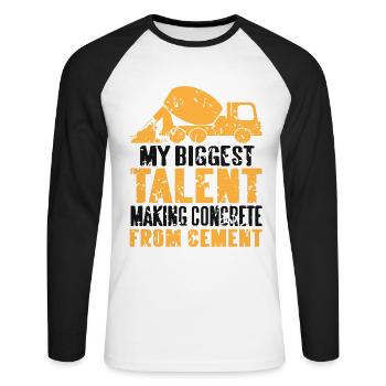 Conception de construction en béton pour les travailleurs de la construction et les chantiers de construction - T-shirt baseball manches longues Homme - blanc/noir - Devant - Nik (191cm)