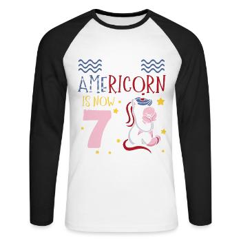 Cette Americorn est maintenant 7 Poney Licorne Juillet 4 - T-shirt baseball manches longues Homme - blanc/noir - Devant - Nik (191cm)