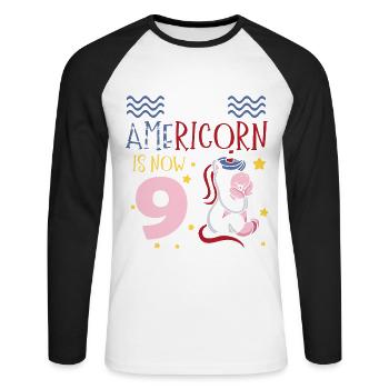 Cette Americorn est maintenant 9 Poney Licorne 4 juillet - T-shirt baseball manches longues Homme - blanc/noir - Devant - Nik (191cm)