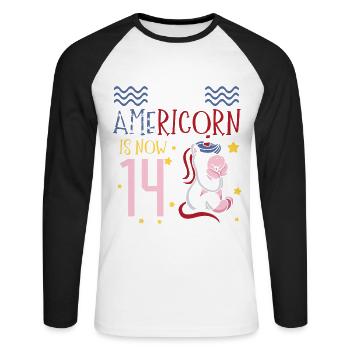 Cette Americorn est maintenant 14 Unicorn Pony 4. - T-shirt baseball manches longues Homme - blanc/noir - Devant - Nik (191cm)