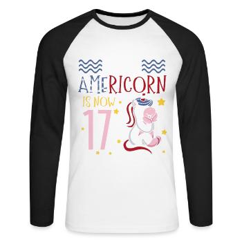 Cette Americorn est maintenant 17 Unicorn Pony 4. - T-shirt baseball manches longues Homme - blanc/noir - Devant - Nik (191cm)