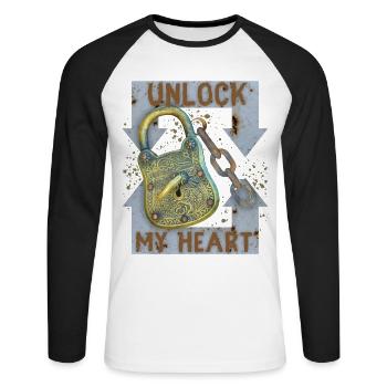 Valentine's Day saying, lock keys, love-love - Unisex Long Sleeve Baseball T-Shirt - white/black - Front - Nik (191cm)
