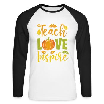 Teach Love Inspire Thanksgiving Teacher Educator - Unisex Long Sleeve Baseball T-Shirt - white/black - Front - Nik (191cm)