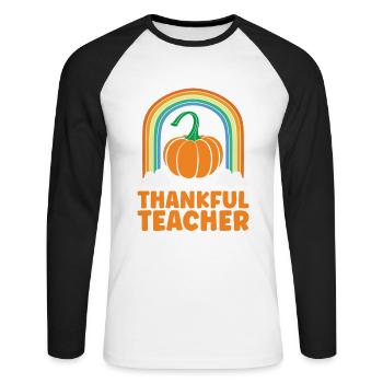 Professeur reconnaissant Thanksgiving Saison d’automne Turquie - T-shirt baseball manches longues Homme - blanc/noir - Devant - Nik (191cm)