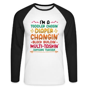 Kleinkind Jagt Windel Wechselnde Tagesmutter - Unisex Baseballshirt langarm - Weiß/Schwarz - Vorne - Nik (191cm)
