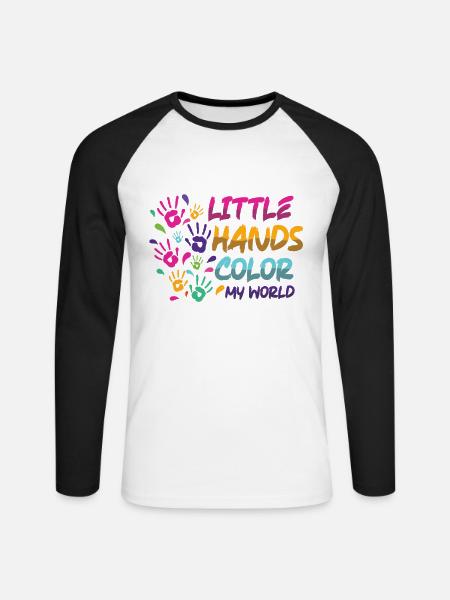 Little Hands Color My World Kindergarten Lehrerin - Unisex Baseballshirt langarm - Weiß/Schwarz