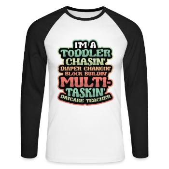 Kleinkind Jagt Windel Wechselnde Tagesmutter - Unisex Baseballshirt langarm - Weiß/Schwarz - Vorne - Nik (191cm)