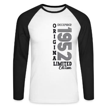 Cadeau original du 70e anniversaire de décembre 1952 - T-shirt baseball manches longues Homme - blanc/noir - Devant - Nik (191cm)